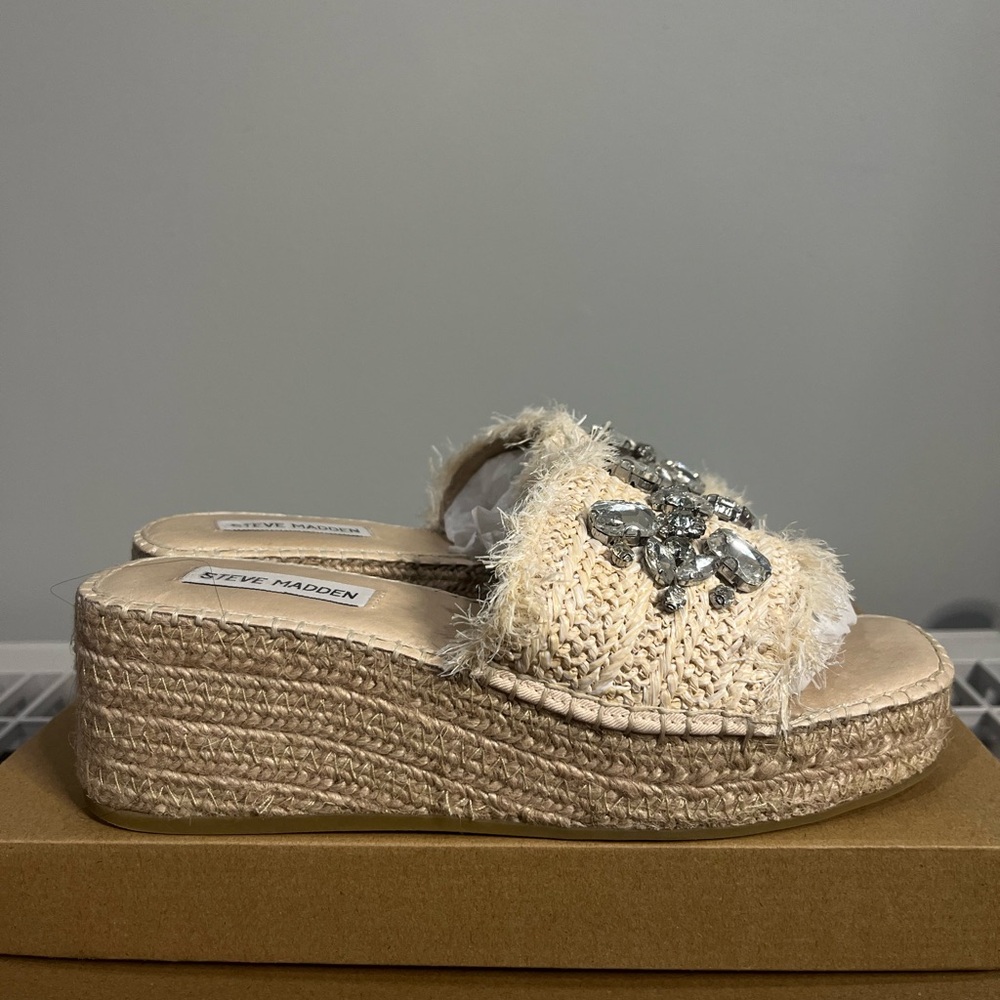 Steve Madden Beige Espadrille Wedges with Embellishments